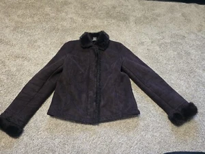 Ann Taylor LOFT Womens Faux Fur Leather Suede Trench Coat Size Small Brown - Picture 1 of 11