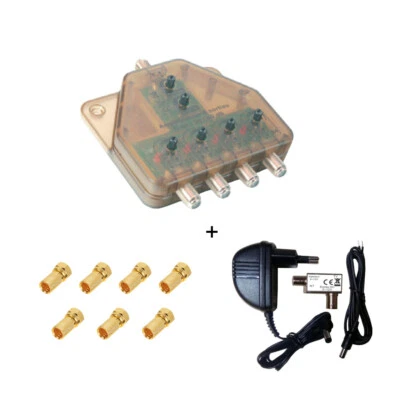 Amplificateur TNT UHF 1 entrée 4 sorties + Alimentation 12 V 50 mA + 7 Fiches F  - Photo 1/4