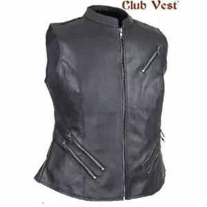 Damen Lederweste länger geschnitten von Club Vest 2 verdeckte Taschen mit Gummizug - Bild 1 von 9