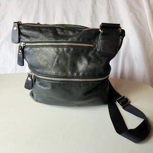 Margot Womens Butter Soft Black Leather Double Zipper Crossbody Purse - Picture 1 of 8