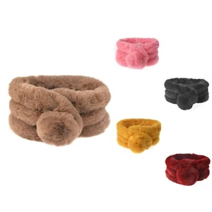 Bufanda súper suave acogedora cuello de piel sintética para mujer niña pompón bufanda ajustable Reino Unido - Imagen 1 de 13