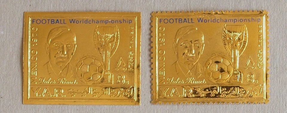 YEMEN 1970 SOCCER VR XF MNH ** Blue OVP GOLD ImPerf + Perf, Football Rimet - Image 1 of 1