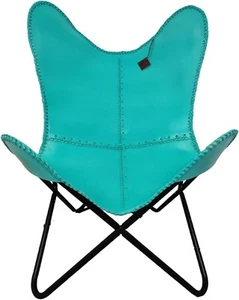 Buffalo Cyan Leather Butterfly Chair – Vintage Classic with Timeless Appeal Boho - Picture 1 of 12