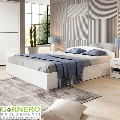 Letto matrimoniale 160x200cm struttura contenitore bianco lucido ROMA-SORRENTO - Immagine 1 di 4