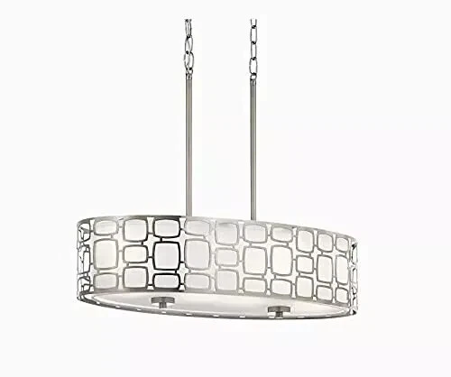 Kichler Sabine 26-in Brushed Nickel Art Deco Linear Etched Glass Drum Pendant