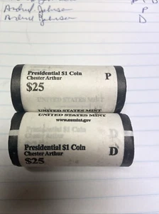 2012 Chester Arthur Unopened 25 Coin Mint Roll Presidential Dollar.  Two Rolls. - Picture 1 of 1
