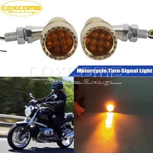 10mm Brass Turn Signal Lights Amber Indicators for Harley Bobber Chopper Custom - Picture 1 of 9