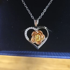 November Geburtsstein Halskette - S925 Sterling Silber Herz Anhänger gelb - Bild 1 von 6