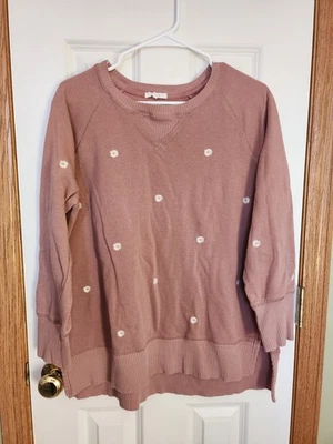 Maurices M 码淡紫色玫瑰色拉过运动衫带雏菊刺绣 — 第 1/4 张图片