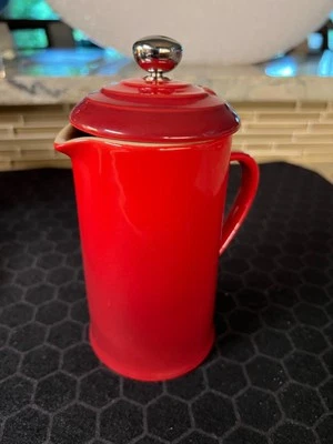 RARE, personal, Le Creuset "Petite" 12 oz. Ceramic French Press. Cherry Red. - Image 1 of 3