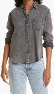 Rails Ingrid Raw Hem Shirt Black Acid Wash long sleeve Womens Large Grunge - Picture 1 of 10