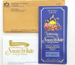 1987 Walt Disney 50th Anniversary Snow White & the Seven Dwarfs Coin & Ticket - Bild 1 von 4