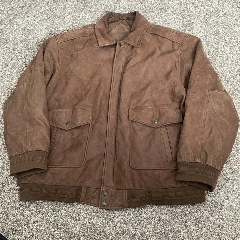 Roundtree & Yorke Suede Leather Jacket Mens 3XLT 3XL Tall Brown Pockets Zip Vtg - Image 1 of 4
