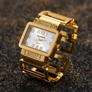 Reloj elegante de diseño estilo pulsera diamante cuadrado oro de lujo para mujer - Imagen 1 de 11