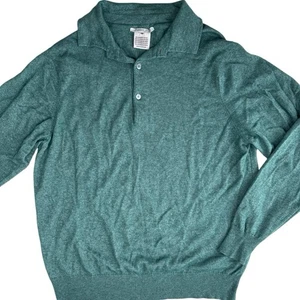 Cashmere Studio Green Silk Polo Sweater Pullover Mens Size Medium Preppy Classic - Picture 1 of 6
