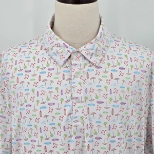 Neu Birdie Bound Poloshirt Herren 2XL weiß bunt Print Palme Surfbrett - Bild 1 von 7