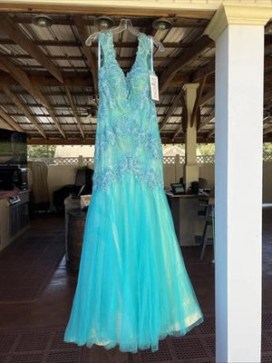 DP20- Vestido Aqua Teal Forrado Talla 8 Formal Regreso a Casa Foto 1 de 4