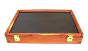 Gun Display Case Pistol 18 x 12 x 4 Revolver Cedar & Black Wood USA Shadow Box - Picture 1 of 13