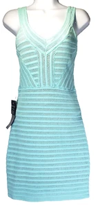 bebe Blue Turquoise Bodycon Overlay Stretchy Tank Dress Size Small New w/ Tags - Picture 1 of 9