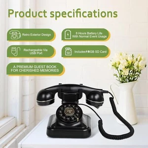 Libro de visitas de audio teléfono grabación mensajes estilo clásico retro para boda fiesta - Imagen 1 de 8