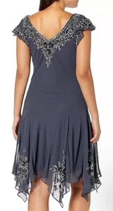 NWT J Kara Women's 14P Flutter Sleeve Hanky Hem Short Cocktail Beaded Dress - Picture 1 of 6