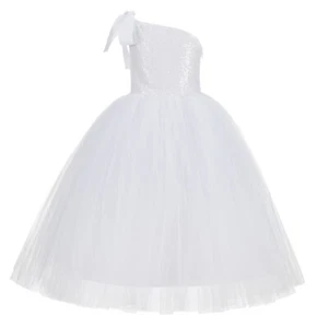 One-Shoulder Sequins Tutu Flower Girl Dress Tutu Dresses Princess Dress Pageant  - Picture 1 of 72