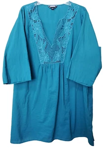 Lands' End 100% Cotton Green Embroidered Swimsuit Cover-Up Size 2X - Picture 1 of 9