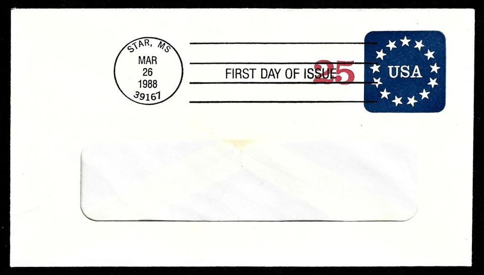 USA, SCOTT # U611, FDC COVER 1988 STARS STAMPED ENVELOPE STATIONERY WITH WINDOW - Image 1 of 1