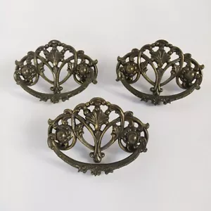 Vintage Brass Victorian Drop Bail Drawer Pulls w/Hardware Lot of 3 - Picture 1 of 11