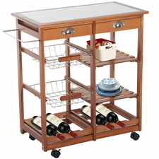 Carrello Cucina Legno con Cassetti Portaposate Ripiani Cesti e Portabottiglie