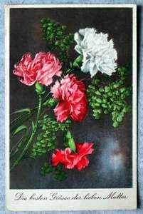 Alte Feldpostkarte mit Nelken ( Muttertag ) 1941 - Bild 1 von 4