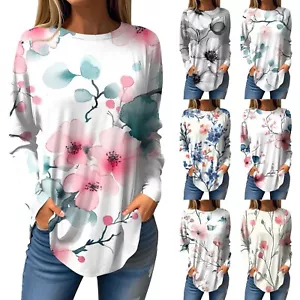 Tee Shirts Fall Fashion Top Casual Tops Long Sleeve for Womens Printed Pullover - Picture 1 of 33