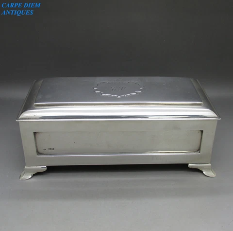 STUNNING EDWARDIAN SOLID STERLING SILVER JEWELLERY CASKET BOX 696g LONDON 1902 Cover