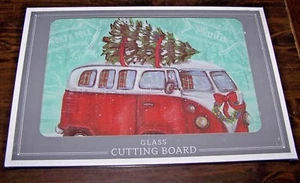 GLASS CUTTING BOARD - 12" x 8" - Mult Uses -VW MICROBUS W/XMAS TREE! - NEW Other - Picture 1 of 3