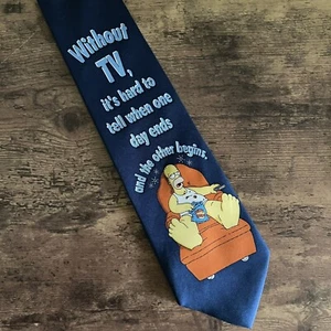 Y2K Vintage The Simpsons Tie Briefly Stated Mens Navy Blue Silk Homer Simpson - Picture 1 of 8