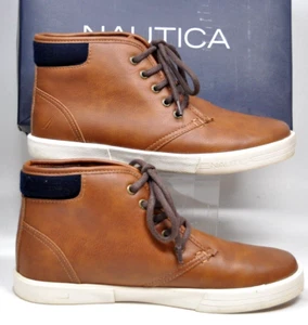 Nautica Youth Size 5 Breakwater High Top Faux Leather Boot Lace Up Casual Brown - Picture 1 of 7