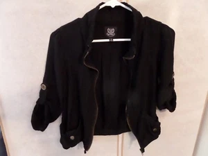 Mine Midnight Black Lightweight Cotton Rayon Jacket Zipper Drawstring S - Picture 1 of 4