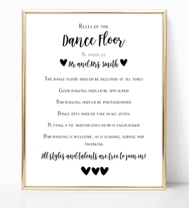 Personalised A4 Wedding Sign Dance Floor Rules - Hearts - Picture 1 of 4