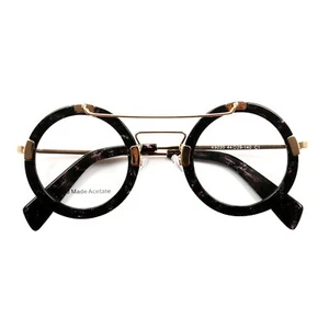 Plastic+Metal 44mm Round Eyeglasses Frames Eyewear Retro Glasses Spectacles - Picture 1 of 17