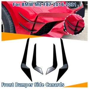 Für BMW M2 F87 2016-2021 Glanz Schwarz 4X Front Stoßstange Seitenblatt Blende Canards - Bild 1 von 6
