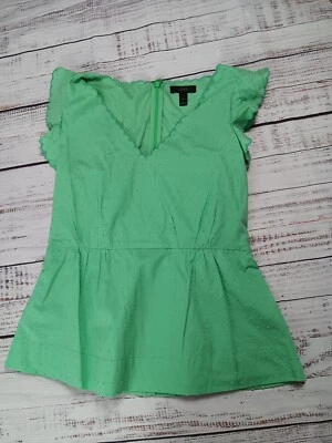 Blusa para mujer J Crew 4 verde manga con volantes manga corta cuello en V carrera  Foto 1 de 4