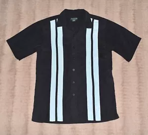 David Taylor Shirt Men's Short Sleeve Bowling Retro Black Blue Stripe Size S - Picture 1 of 7