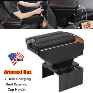 US 7USB Charging Car Dual Opening Armrest Box Central Console Cup Holder Adjust - Foto 1 di 12