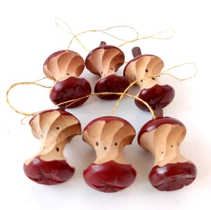 6 Vintage Holz Apfelkern Apfelbaumschmuck Holz - Bild 1 von 4