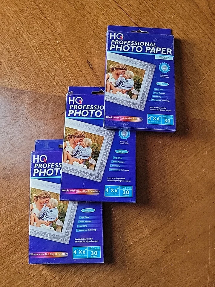 3 NEW HQ Professional Glossy 4x6 10.5 mil Photo Paper 30 Sheet each box SEALED - Image 1 of 4