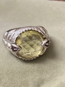 Judith Ripka Vintage 925 Sterling Lemon Quartz & Garnet Ring Size 7 - Picture 1 of 6