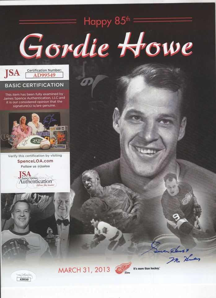 Autographed GORDIE HOWE Happy 85th Birthday 3-31-2013 8 3/4 x 11 JSA - Image 1 of 1
