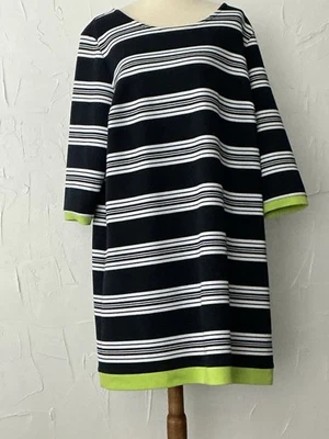 Women’s 2X Dress  Shift Blue Stripe Lime Green Borders  Easy Care CROWN & IVY - Image 1 of 4