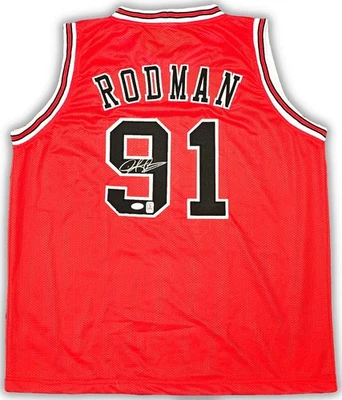 Dennis Rodman Chicago Signed Red Basketball Jersey JSA - Image 1 of 4