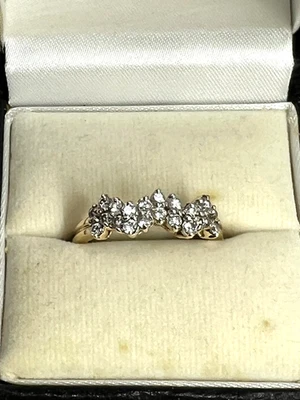 Anel cluster de ouro amarelo 14K diamante tamanho 7 1/4 pulseira cluster de pedra preciosa natural - Imagem 1 de 4